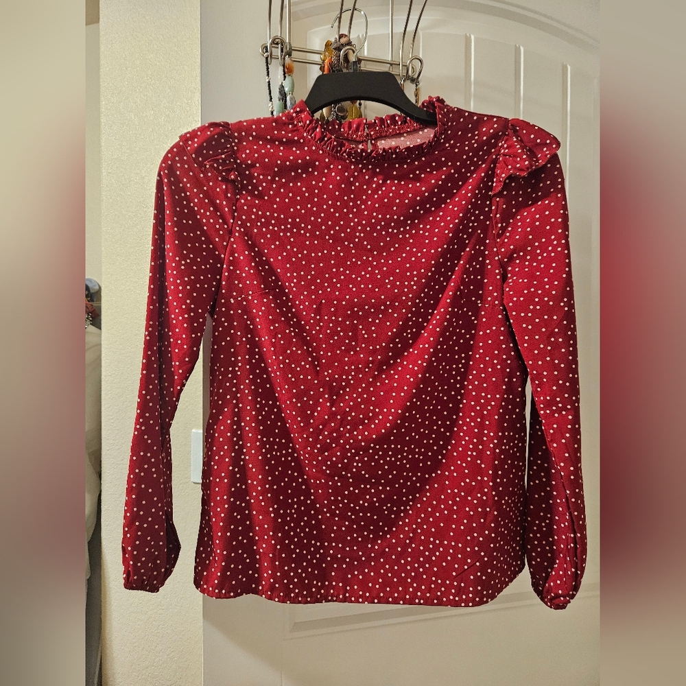 SHEIN Burgundy Polka Dot Blouse